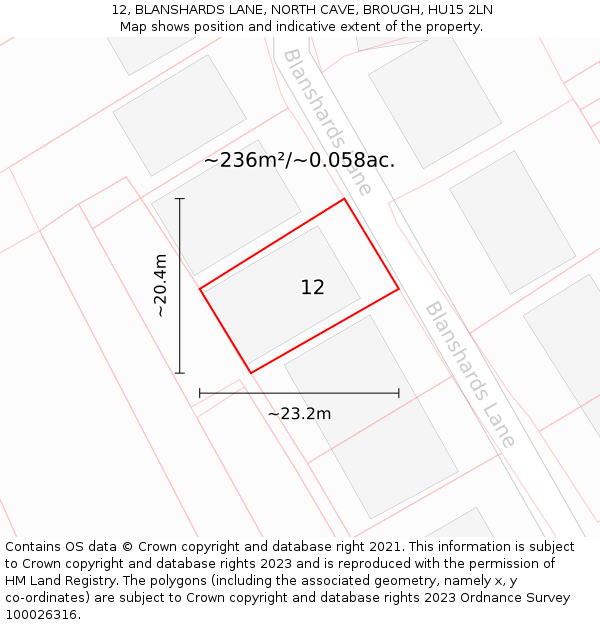 12, BLANSHARDS LANE, NORTH CAVE, BROUGH, HU15 2LN: Plot and title map