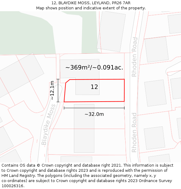 12, BLAYDIKE MOSS, LEYLAND, PR26 7AR: Plot and title map