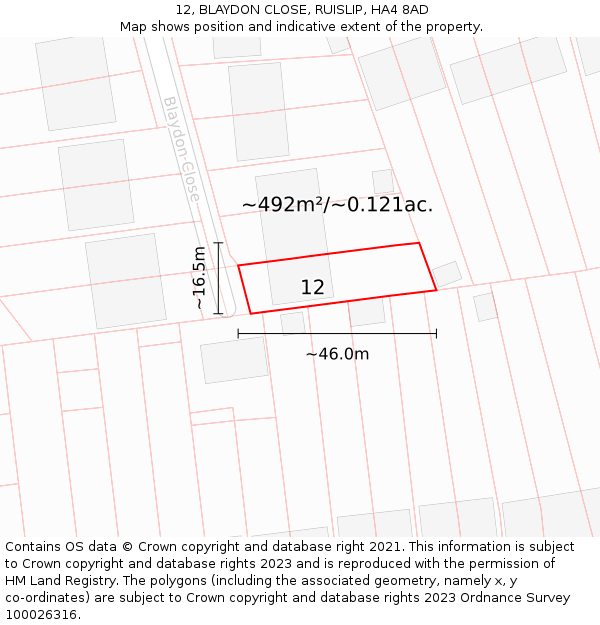 12, BLAYDON CLOSE, RUISLIP, HA4 8AD: Plot and title map