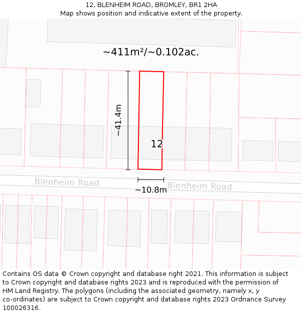 12, BLENHEIM ROAD, BROMLEY, BR1 2HA: Plot and title map