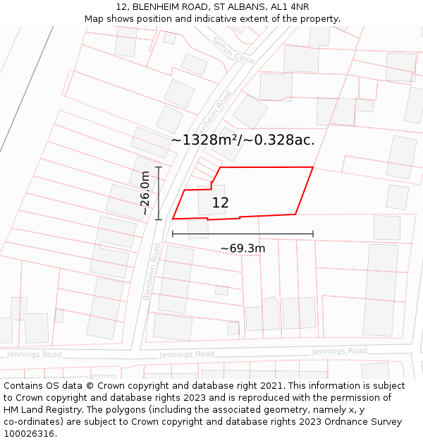 12, BLENHEIM ROAD, ST ALBANS, AL1 4NR: Plot and title map