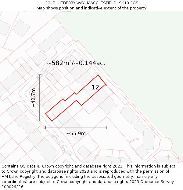 12, BLUEBERRY WAY, MACCLESFIELD, SK10 3GS: Plot and title map