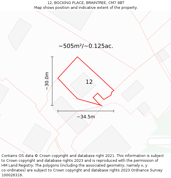 12, BOCKING PLACE, BRAINTREE, CM7 9BT: Plot and title map