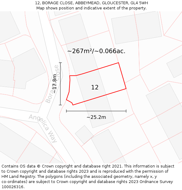 12, BORAGE CLOSE, ABBEYMEAD, GLOUCESTER, GL4 5WH: Plot and title map