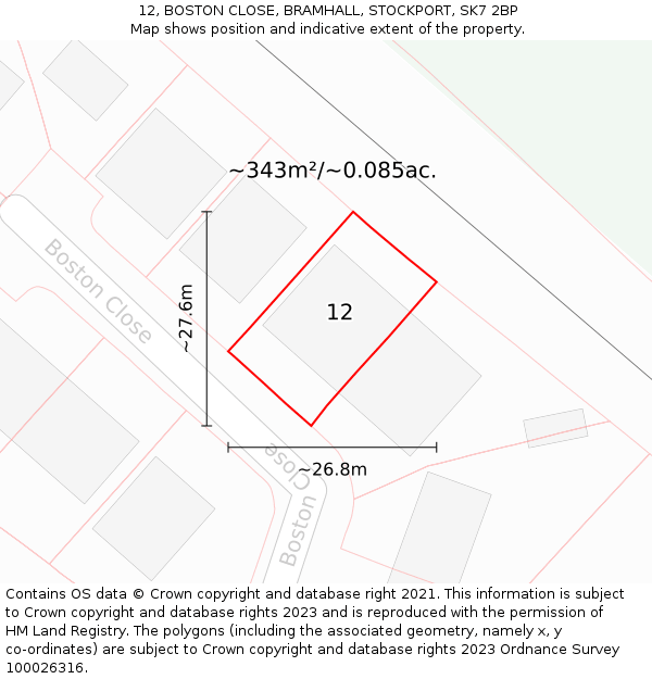 12, BOSTON CLOSE, BRAMHALL, STOCKPORT, SK7 2BP: Plot and title map