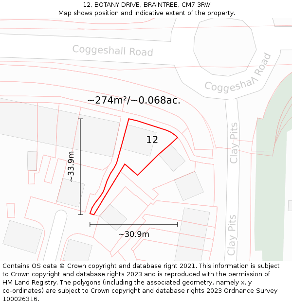 12, BOTANY DRIVE, BRAINTREE, CM7 3RW: Plot and title map