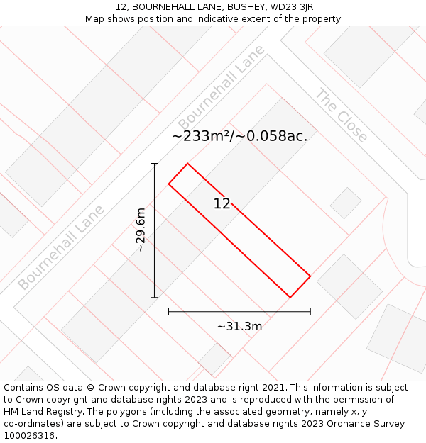 12, BOURNEHALL LANE, BUSHEY, WD23 3JR: Plot and title map