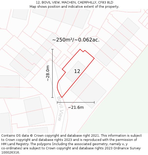 12, BOVIL VIEW, MACHEN, CAERPHILLY, CF83 8LD: Plot and title map