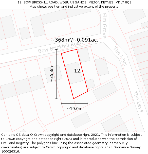 12, BOW BRICKHILL ROAD, WOBURN SANDS, MILTON KEYNES, MK17 8QE: Plot and title map