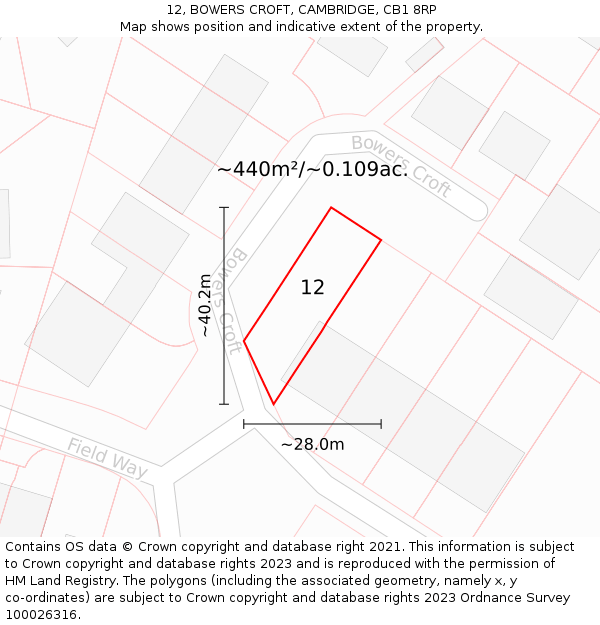 12, BOWERS CROFT, CAMBRIDGE, CB1 8RP: Plot and title map