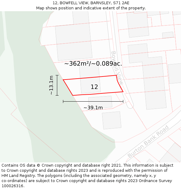 12, BOWFELL VIEW, BARNSLEY, S71 2AE: Plot and title map