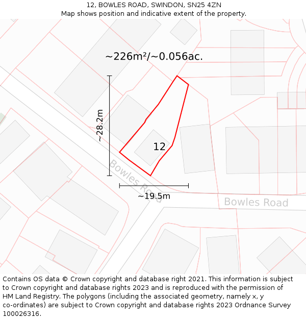 12, BOWLES ROAD, SWINDON, SN25 4ZN: Plot and title map