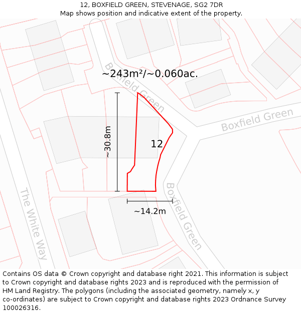 12, BOXFIELD GREEN, STEVENAGE, SG2 7DR: Plot and title map