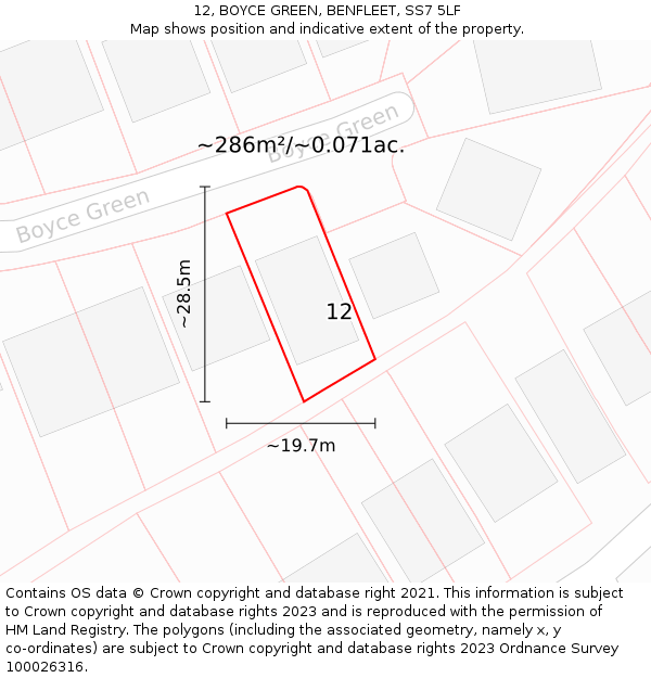 12, BOYCE GREEN, BENFLEET, SS7 5LF: Plot and title map