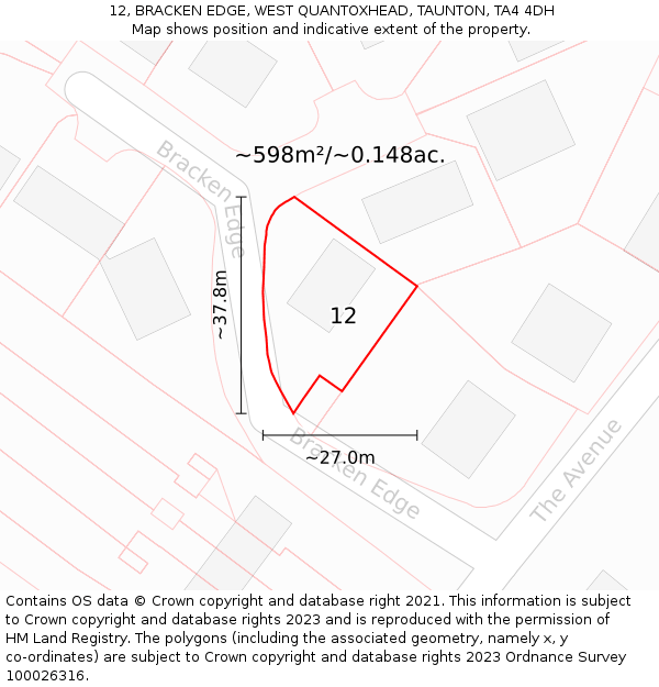 12, BRACKEN EDGE, WEST QUANTOXHEAD, TAUNTON, TA4 4DH: Plot and title map