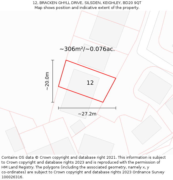 12, BRACKEN GHYLL DRIVE, SILSDEN, KEIGHLEY, BD20 9QT: Plot and title map