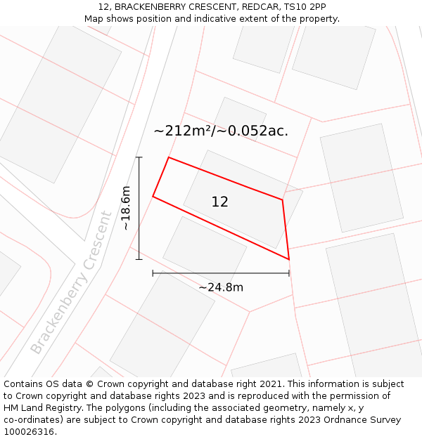 12, BRACKENBERRY CRESCENT, REDCAR, TS10 2PP: Plot and title map