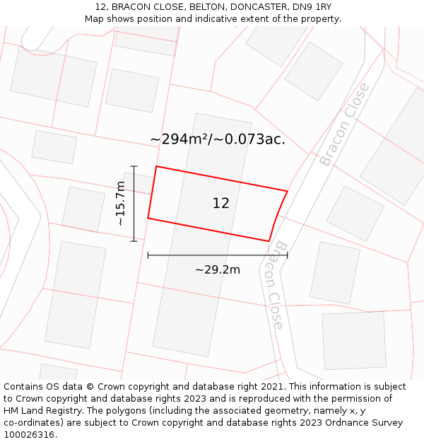 12, BRACON CLOSE, BELTON, DONCASTER, DN9 1RY: Plot and title map