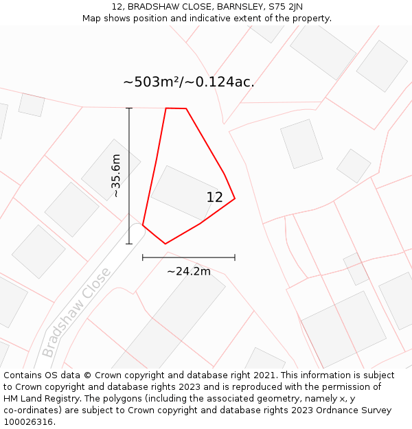 12, BRADSHAW CLOSE, BARNSLEY, S75 2JN: Plot and title map
