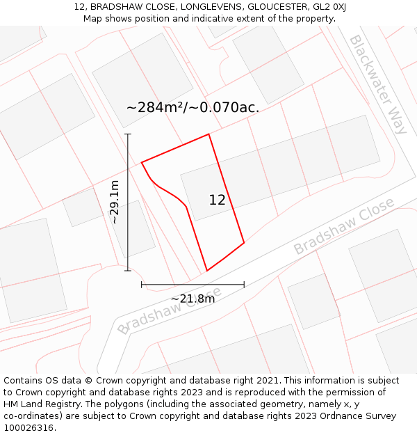 12, BRADSHAW CLOSE, LONGLEVENS, GLOUCESTER, GL2 0XJ: Plot and title map