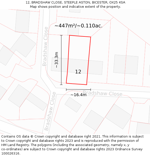 12, BRADSHAW CLOSE, STEEPLE ASTON, BICESTER, OX25 4SA: Plot and title map