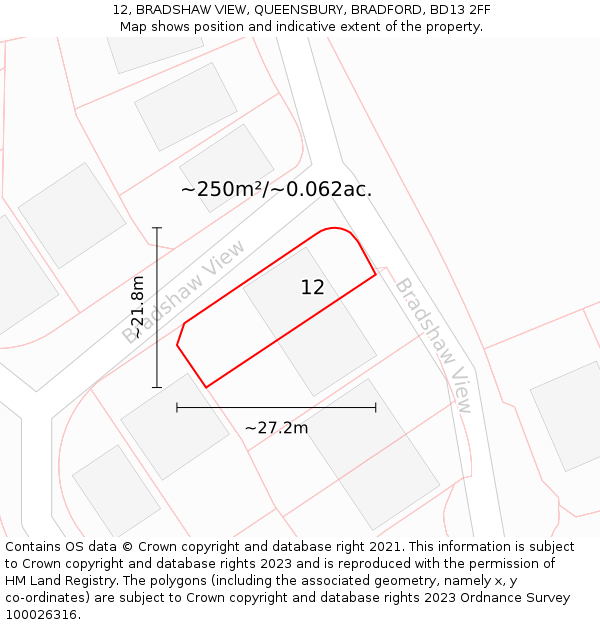 12, BRADSHAW VIEW, QUEENSBURY, BRADFORD, BD13 2FF: Plot and title map