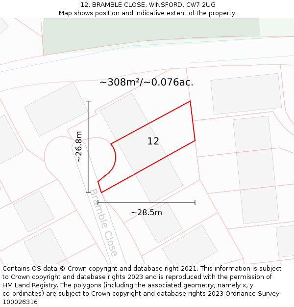 12, BRAMBLE CLOSE, WINSFORD, CW7 2UG: Plot and title map