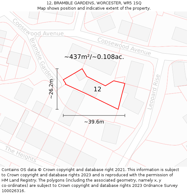 12, BRAMBLE GARDENS, WORCESTER, WR5 1SQ: Plot and title map