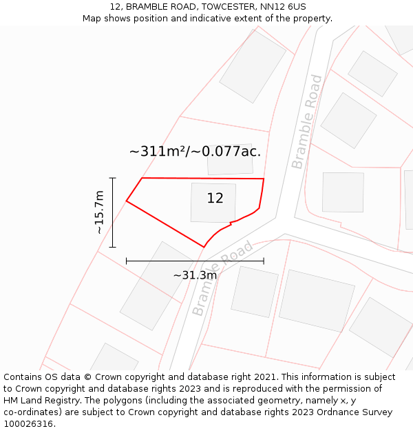 12, BRAMBLE ROAD, TOWCESTER, NN12 6US: Plot and title map