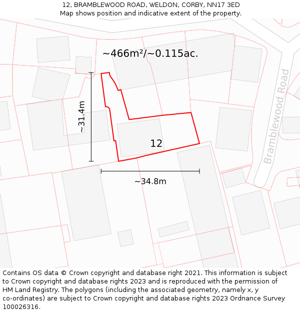 12, BRAMBLEWOOD ROAD, WELDON, CORBY, NN17 3ED: Plot and title map