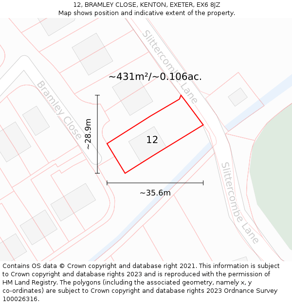 12, BRAMLEY CLOSE, KENTON, EXETER, EX6 8JZ: Plot and title map