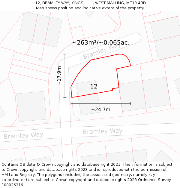 12, BRAMLEY WAY, KINGS HILL, WEST MALLING, ME19 4BD: Plot and title map