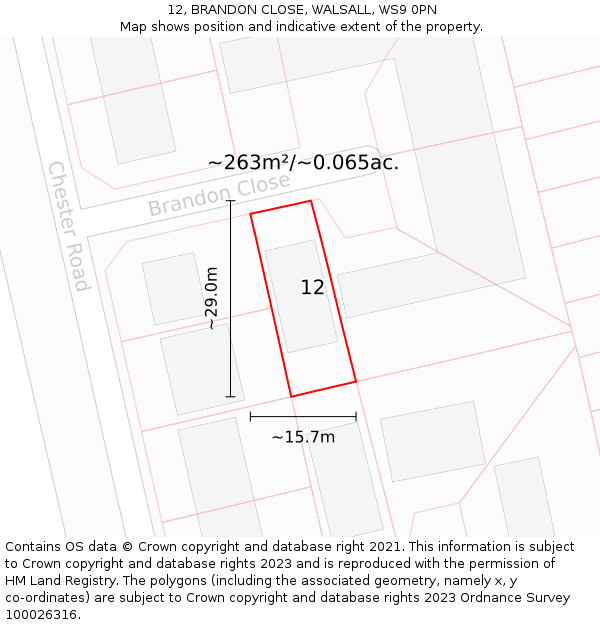 12, BRANDON CLOSE, WALSALL, WS9 0PN: Plot and title map