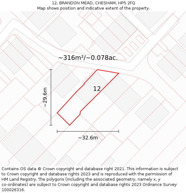 12, BRANDON MEAD, CHESHAM, HP5 2FQ: Plot and title map