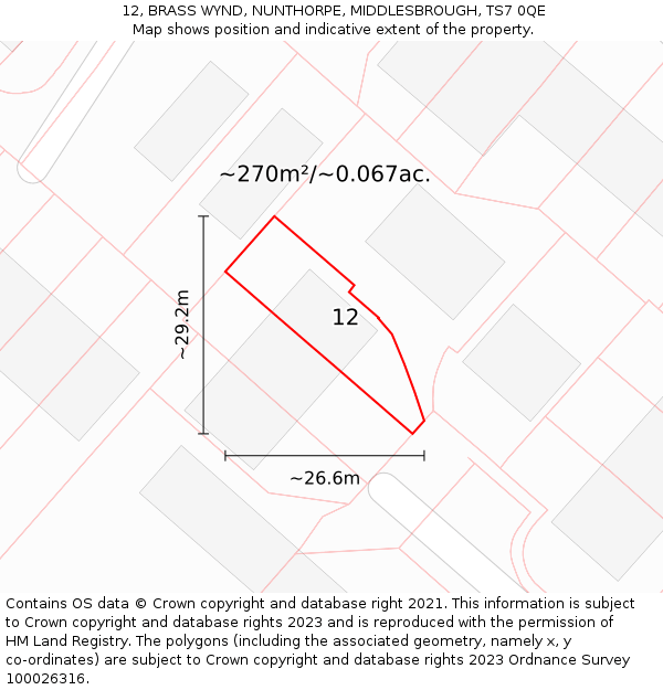 12, BRASS WYND, NUNTHORPE, MIDDLESBROUGH, TS7 0QE: Plot and title map