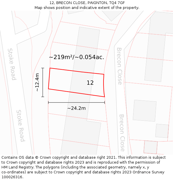 12, BRECON CLOSE, PAIGNTON, TQ4 7GF: Plot and title map