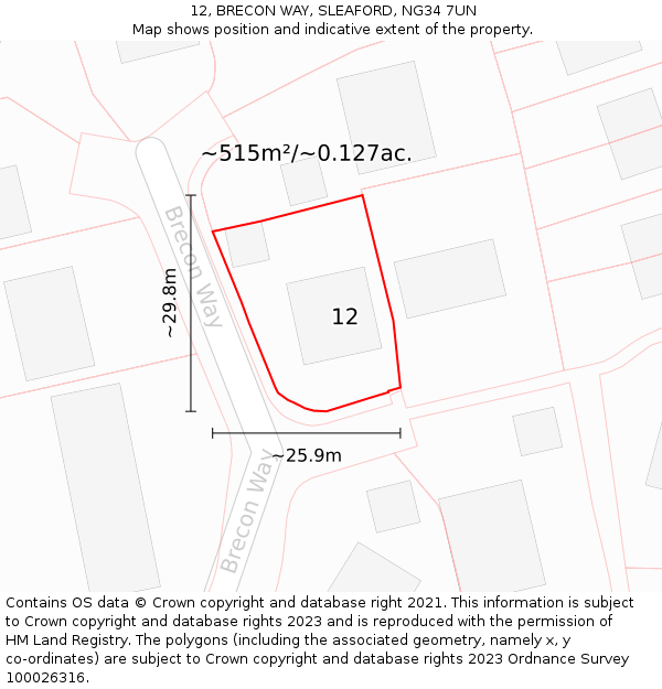 12, BRECON WAY, SLEAFORD, NG34 7UN: Plot and title map
