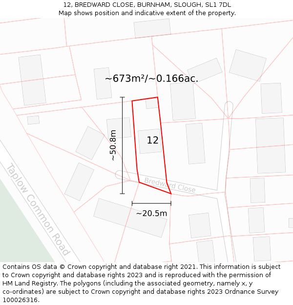 12, BREDWARD CLOSE, BURNHAM, SLOUGH, SL1 7DL: Plot and title map