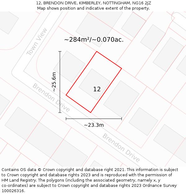 12, BRENDON DRIVE, KIMBERLEY, NOTTINGHAM, NG16 2JZ: Plot and title map