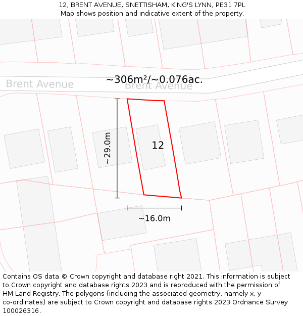 12, BRENT AVENUE, SNETTISHAM, KING'S LYNN, PE31 7PL: Plot and title map