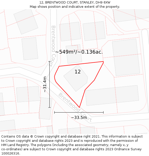 12, BRENTWOOD COURT, STANLEY, DH9 6XW: Plot and title map