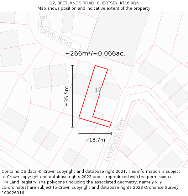 12, BRETLANDS ROAD, CHERTSEY, KT16 9QN: Plot and title map