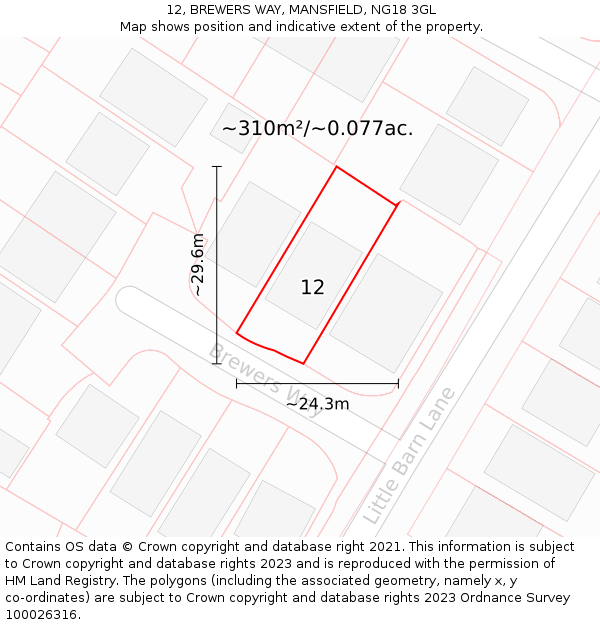 12, BREWERS WAY, MANSFIELD, NG18 3GL: Plot and title map