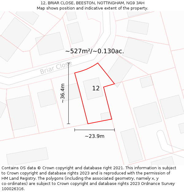 12, BRIAR CLOSE, BEESTON, NOTTINGHAM, NG9 3AH: Plot and title map
