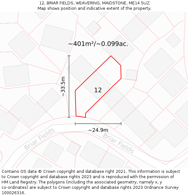 12, BRIAR FIELDS, WEAVERING, MAIDSTONE, ME14 5UZ: Plot and title map