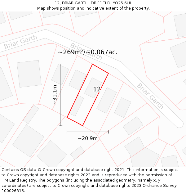 12, BRIAR GARTH, DRIFFIELD, YO25 6UL: Plot and title map