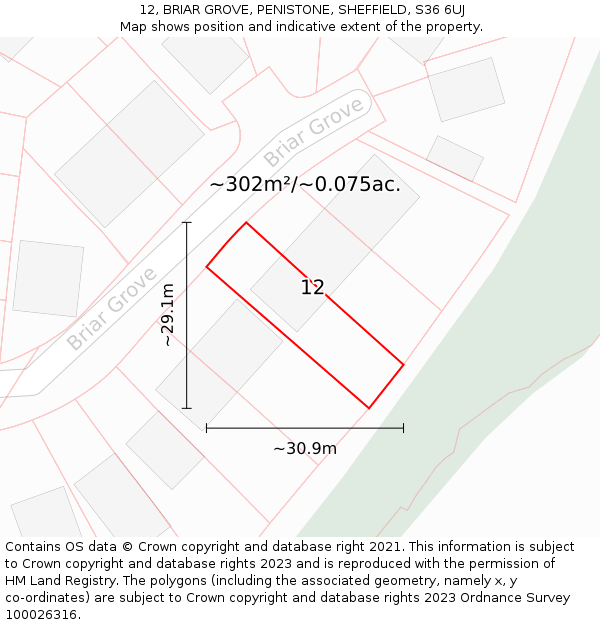 12, BRIAR GROVE, PENISTONE, SHEFFIELD, S36 6UJ: Plot and title map