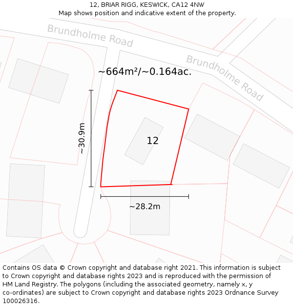 12, BRIAR RIGG, KESWICK, CA12 4NW: Plot and title map