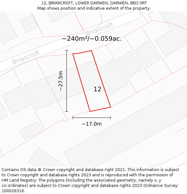 12, BRIARCROFT, LOWER DARWEN, DARWEN, BB3 0RT: Plot and title map