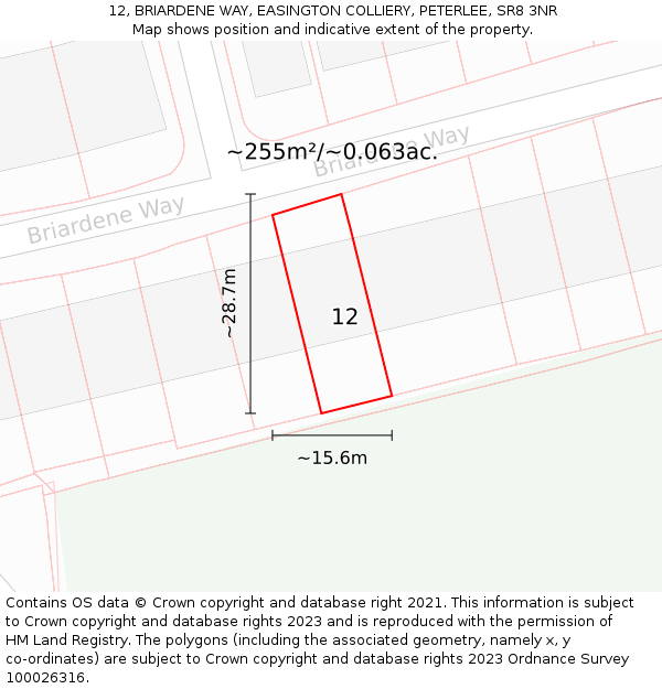 12, BRIARDENE WAY, EASINGTON COLLIERY, PETERLEE, SR8 3NR: Plot and title map